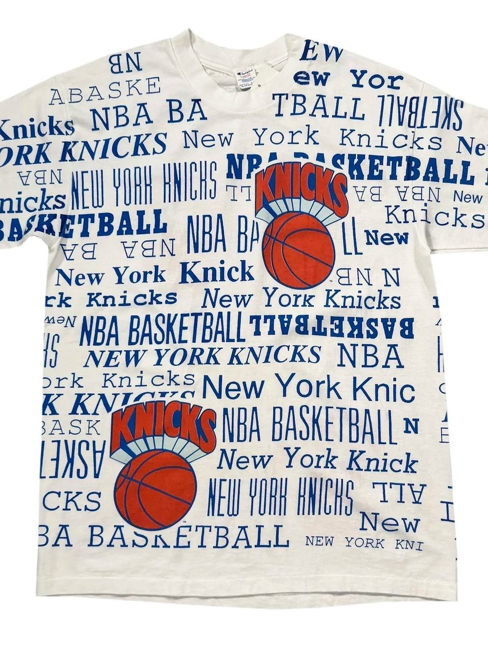 Vintage Champion New York Knicks All Over Print T Shirt (Size L) NWT